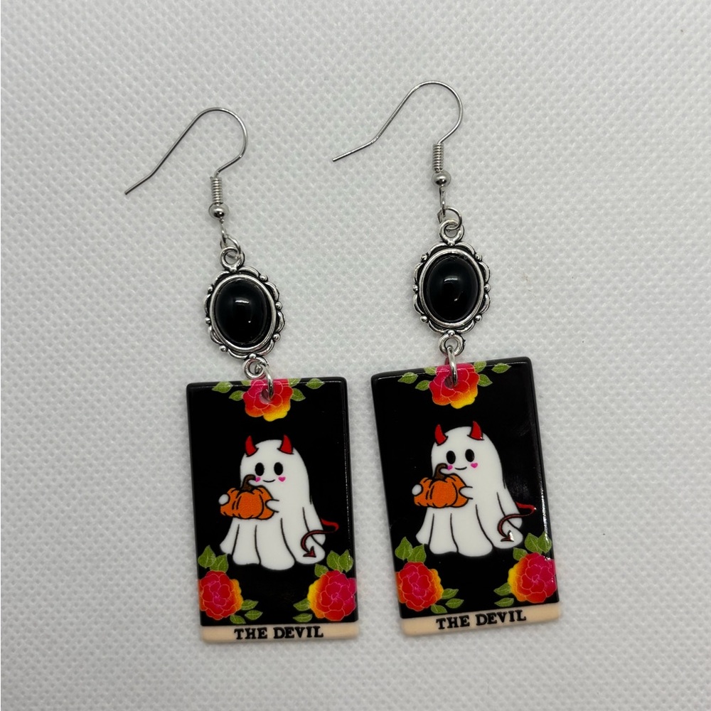Devil Ghost Tarot Earrings | Spooky Cute Halloween Jewelry | Handmade Earrings